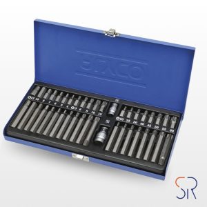 Juego de 40 puntas de 3/8” y dos adaptadores en caja metálica