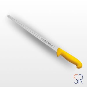 Cuchillo jamonero de 28 cm con alveolos amarillo